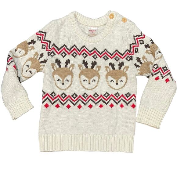 Holiday Time Other - Holiday Time 3T neutral cream red brown reindeer sweater Christmas boy or girl